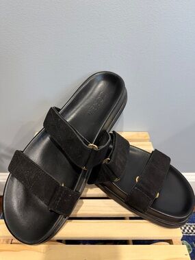 J.Crew Women’s Black Suede Double-Strap Slide Sandals size 9